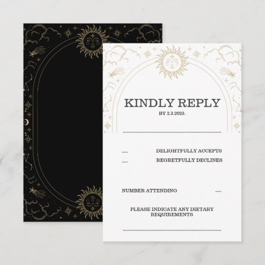 Tarot RSVP Sun Moon Stars Gold Vintage Card (Devant / Derrière)