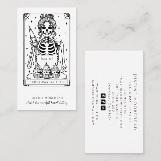 Tarot Skeleton Baker Whisk Cupcake Carte de visite (Devant / Derrière)