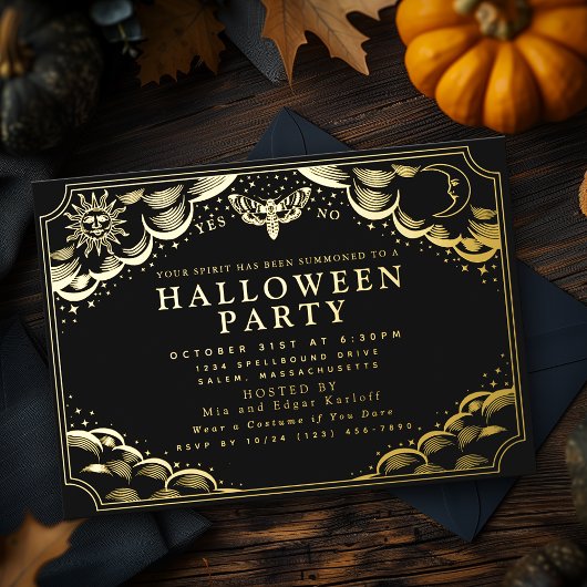 Tarot Spirit Board Halloween Party Foil Invitation
