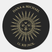 Tarot  Sun Black Gold Ronde Sticker (Voorkant)