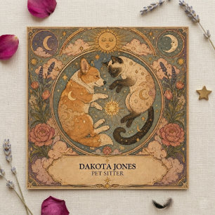 Tarot Vierkante Kaart Schattige Siamese Corgi Huis Visitekaartje