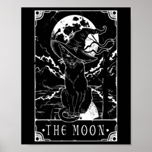 Tarotcard Crescent Moon and Black Cat Witch Pet H Poster