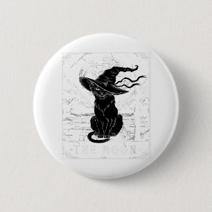 Tarotcard Crescent Moon and Black Cat Witch Pet H Ronde Button 5,7 Cm