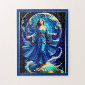 Tarotkaart, de Wereld, in diepblauw Legpuzzel