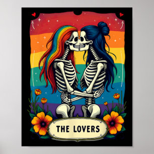 Tarotkaart Geliefden Lesbische Skeletafs Kussen Poster