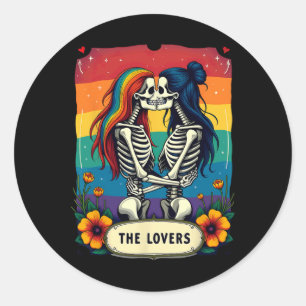 Tarotkaart Geliefden Lesbische Skeletafskelet Kuss Ronde Sticker