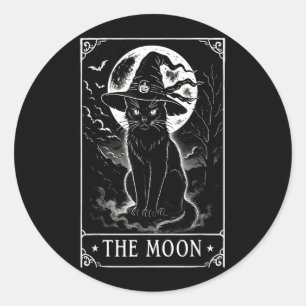 Tarotkaart Halve Maan En Zwarte Kat Heksenhoed Ronde Sticker