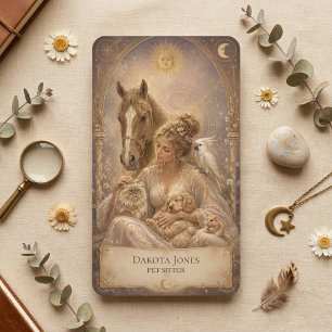 Tarotkaart Hemelse Vrouw Zon Maan Huisdier Oppasse Visitekaartje