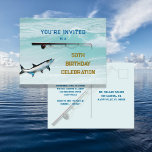 Tarpon Pêche Adulte Anniversaire Fête Invitation<br><div class="desc">Carte postale d'invitation à la fête d'anniversaire du pêcheur adulte. Un tarpon d'eau salée poisson et canne de pêche au-dessus des vagues bleues de l'océan sur le devant. Toutes les informations de la partie est au dos avec l'option d'ajouter l'adresse "mail à".</div>