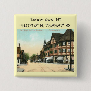 Tarrytown NY-kaartcoördinaten  stijl Vierkante Button 5,1 Cm