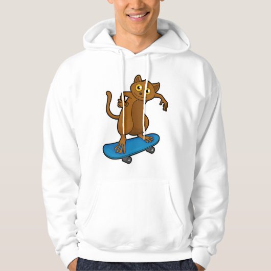Tarsier als Skater met Skateboard Hoodie (Voorkant)