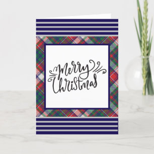  Tartan Blue Red Plaid Christmas QR-code Feestdagen Kaart