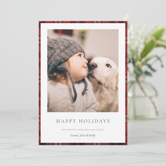 Tartan border Holiday Photo Card Feestdagenkaart (Staand voorkant)