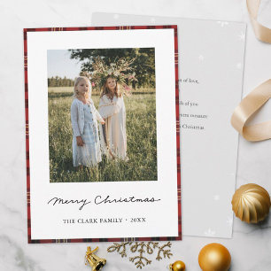 Tartan Border Snowflakes Merry Kerstmis Kaart