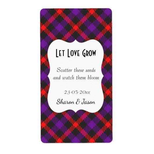 Tartan bruiloft gunst zaad pack label Laat liefde (Voorkant)