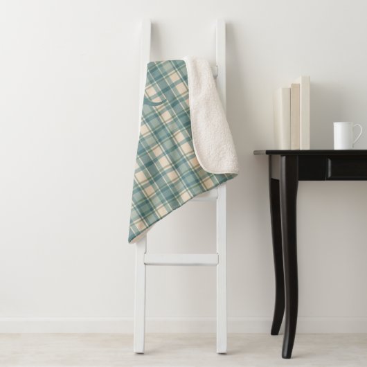 Tartan Buffalo Plaid Vert Bleu Beige Monogrammé (En situation)