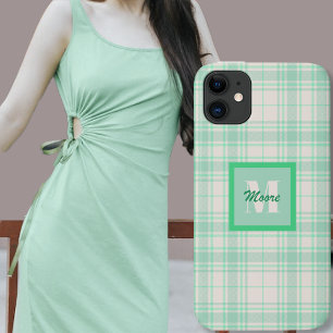 Tartan - cement in wit met verschillende groene hu iPhone 11 hoesje