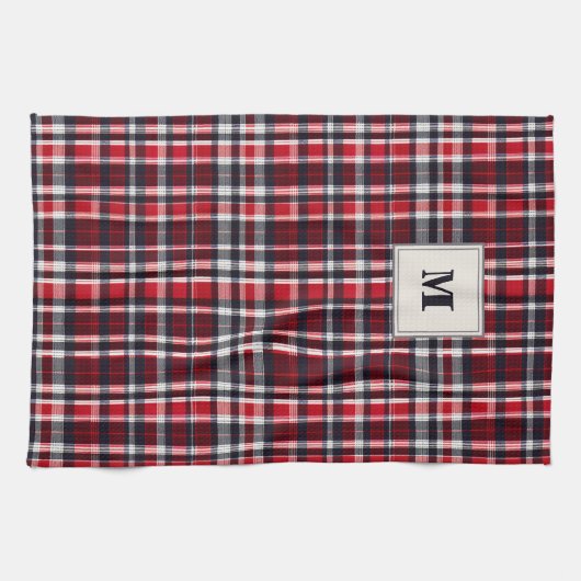 Tartan Check Elegant patroon Stijlvol Monogrammed Theedoek (Horizontaal)