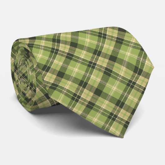 Tartan Check Pset Moss Green Two-Sided Stropdas (Opgerold)