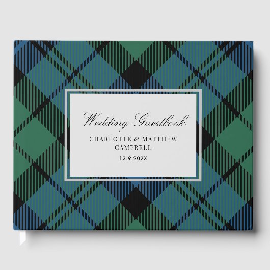 Tartan Clan Campbell Plaid Blauw Groen Check Custo Gastenboek (Voorkant)