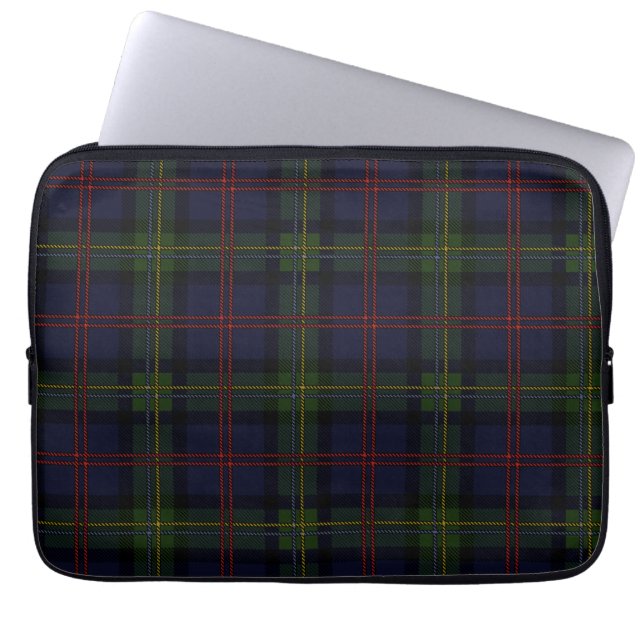 Tartan Clan Malcolm Pset Olive Green Paars Check Laptop Sleeve (Voorkant)