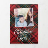 Tartan Classic Script Christmas Photo Trifold Kaar Drieluik Uitnodiging (Cover)