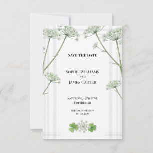 Tartan de mariage blanc persil vache Faire-part Sa