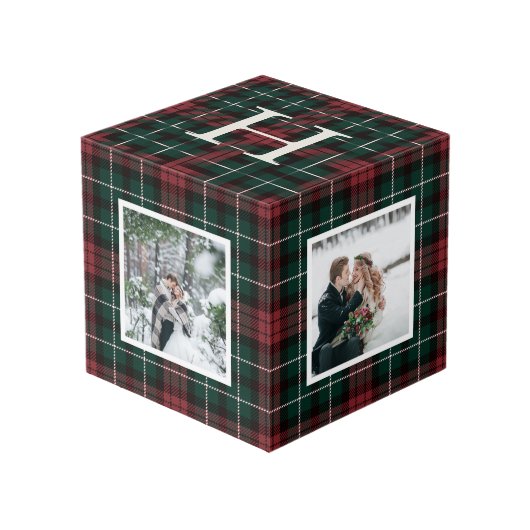 Tartan de vacances Monogramme Photo Cube (Angle arrière)