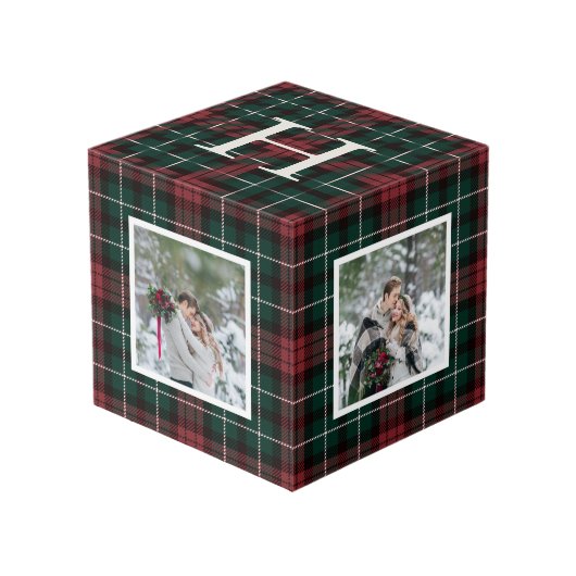 Tartan de vacances Monogramme Photo Cube (Angle devant)