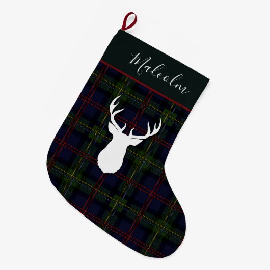 Tartan Deer Pset Clan Malcolm Deer Custom Grote Kerstsok (Voorkant (Hangend))