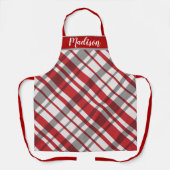 Tartan Diagonal Rouge Plaid Tablier Personnalisé (Recto)