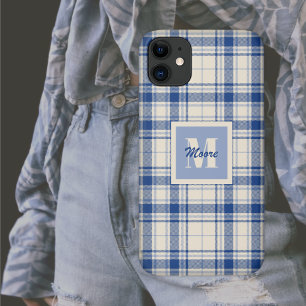 Tartan - Donkerblauwe crème Achtergrond - Telefoon iPhone 11 Hoesje