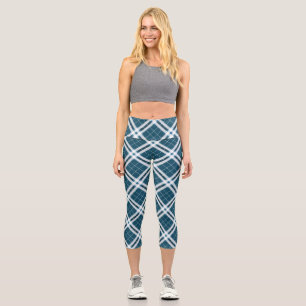 Tartan en bleu et blanc Leggings Capri