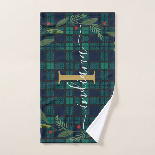 Tartan en forme de serrure de monogramme rustique (Serviette à main)