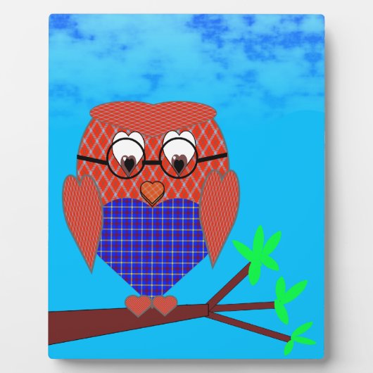 Tartan en harten Owl Fotoplaat (Voorkant)