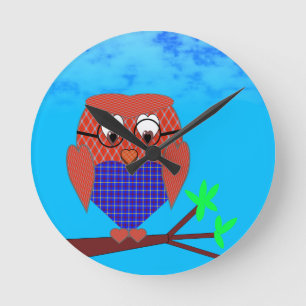 Tartan en harten Owl Ronde Klok