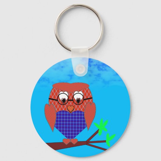 Tartan en harten Owl Sleutelhanger (Voorkant)