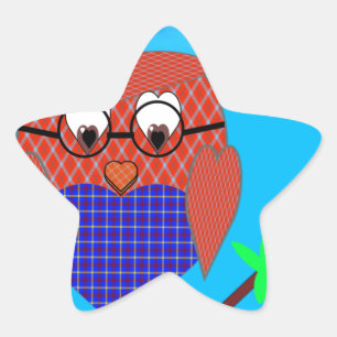 Tartan en harten Owl Ster Sticker