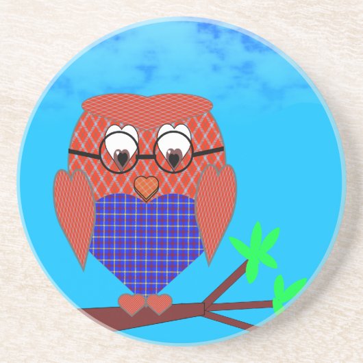 Tartan en harten Owl Zandsteen Onderzetter (Voorkant)