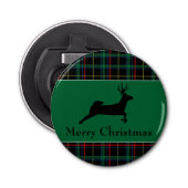 Tartan en rendierKerstmis Button Flesopener (Voorkant)
