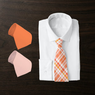 Tartan geruit in koraal oranje, diep zalm, perzik. stropdas