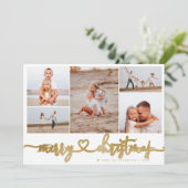 Tartan Gold Merry Christmas Script 5 Fotocollage Feestdagenkaart (Staand voorkant)