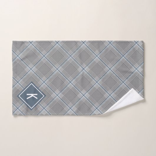 Tartan Gris Bleu Blanc, Monogramme (Serviette à main)
