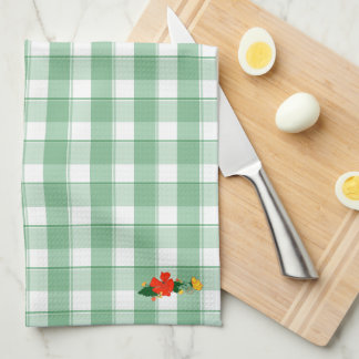 Tartan groene eenvoudige wilde bloemenpatroon theedoek