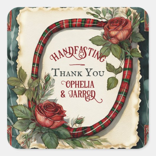 TARTAN HANDFASTING STICKERS VOOR FAVORS ENVELOPES (Voorkant)