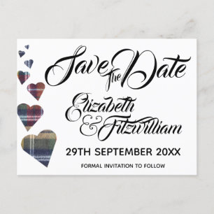 Tartan Hearts Enregistrer la date Carte postale