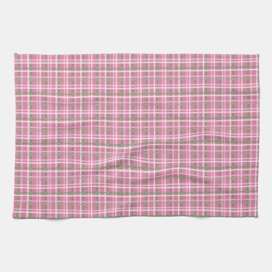 Tartan in roze, groen en wit theedoek (Horizontaal)