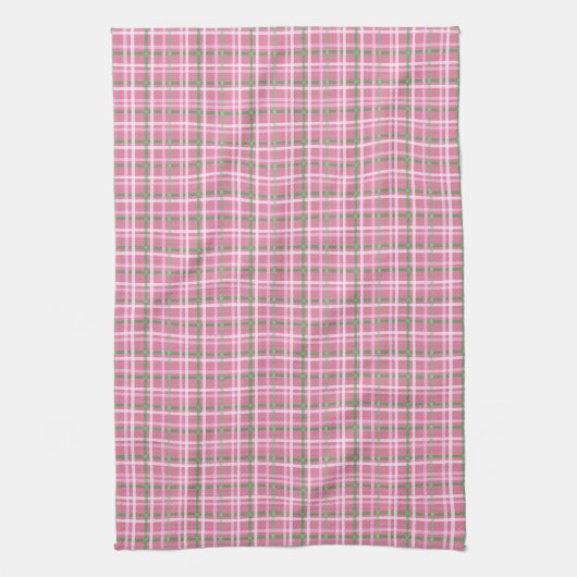 Tartan in roze, groen en wit theedoek (Verticaal)