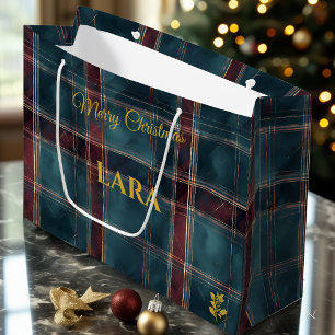 Tartan kerstcadeau met de kleuren turquoise, borde groot cadeauzakje