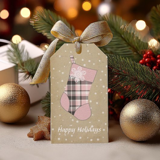 Tartan Kerstmis Roze en Grijs ID209 Cadeaulabel